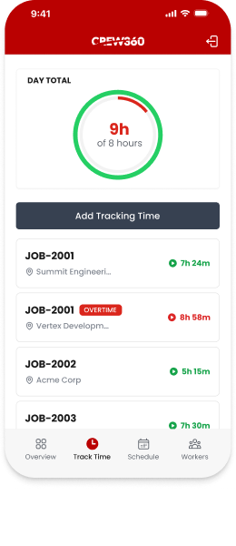 Time tracking screen